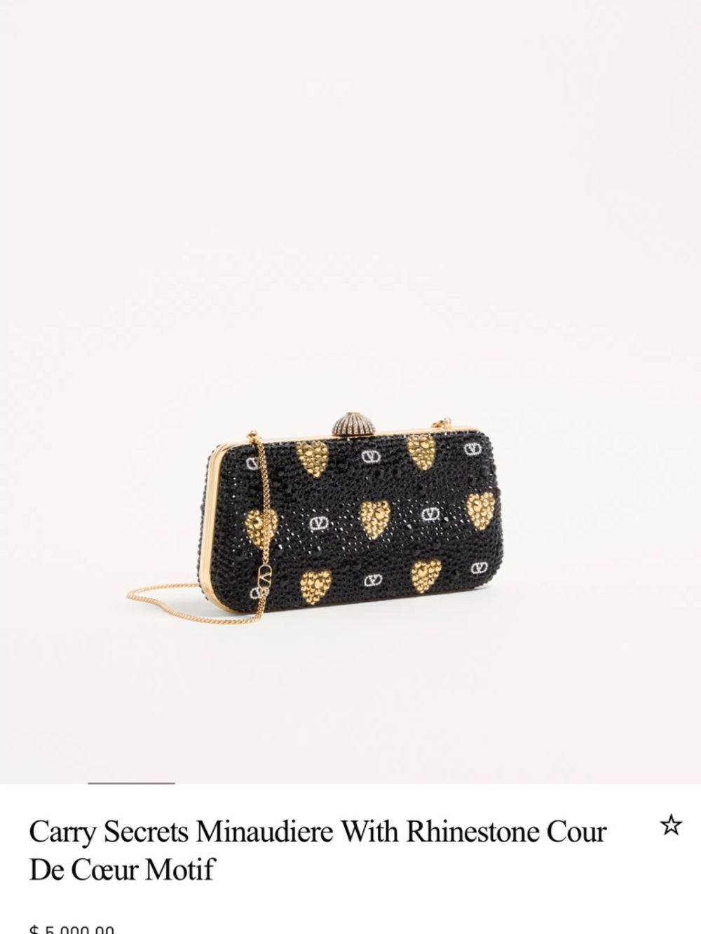 Valentino Black and Gold Crystal Heart Evening Clutch with Chain - Picture 16 of 16